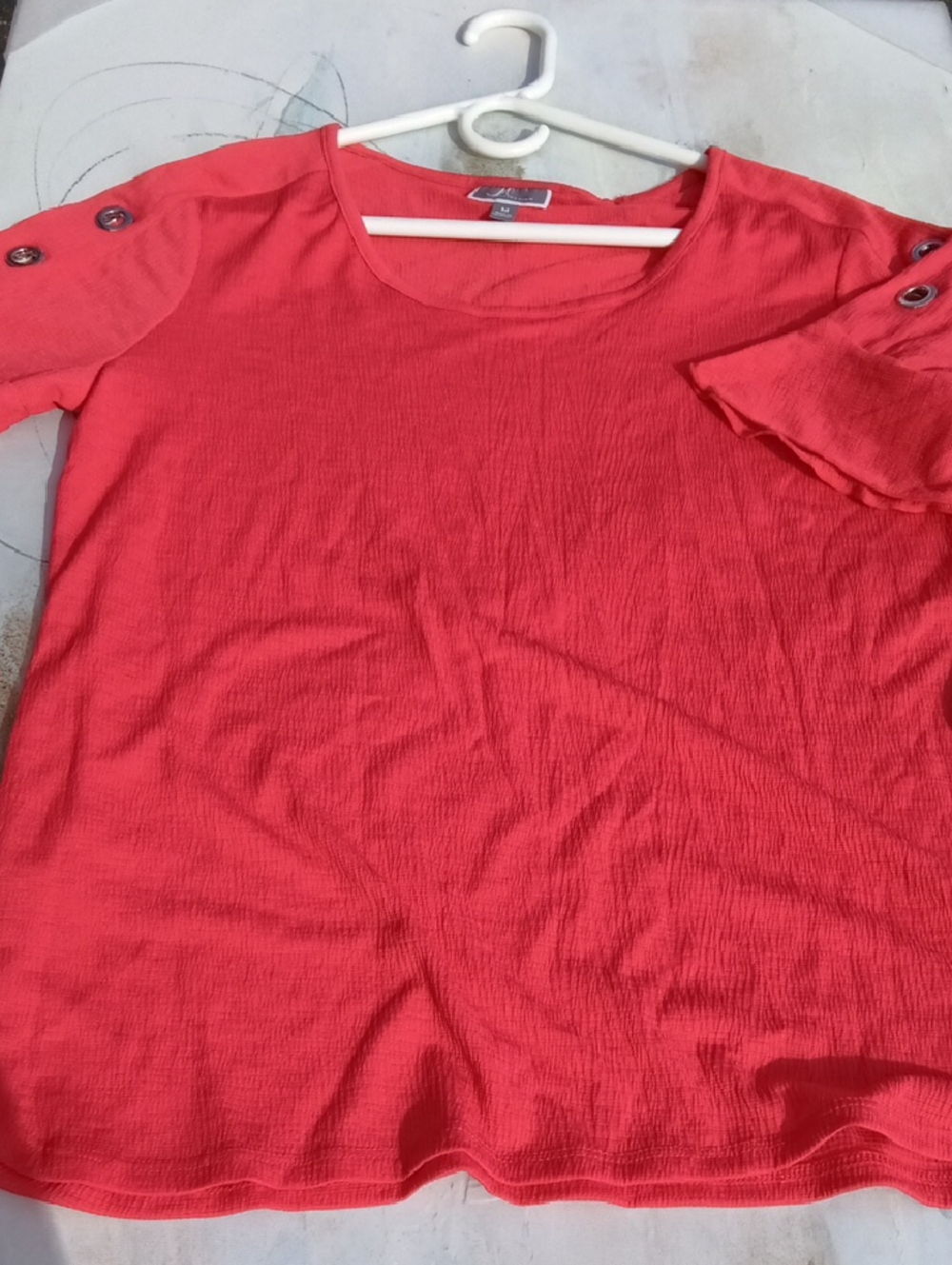 JM Collection Coral Short Sleeve Top with Button Sleeve Detail